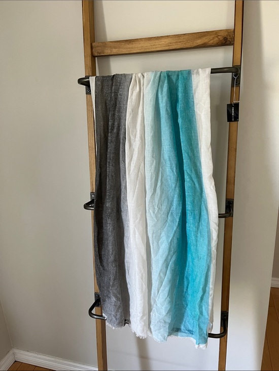 Tickled Pink Accessories - Lightweight Striped Scarf Wrap - Teal, White & Gray